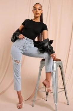 Knee Rip Distressed Straight Leg Jean 8 Knee Rip Distressed Straight Leg Jean -Cheap Sarto Tone Store mid blue knee rip distressed straight leg jean 2