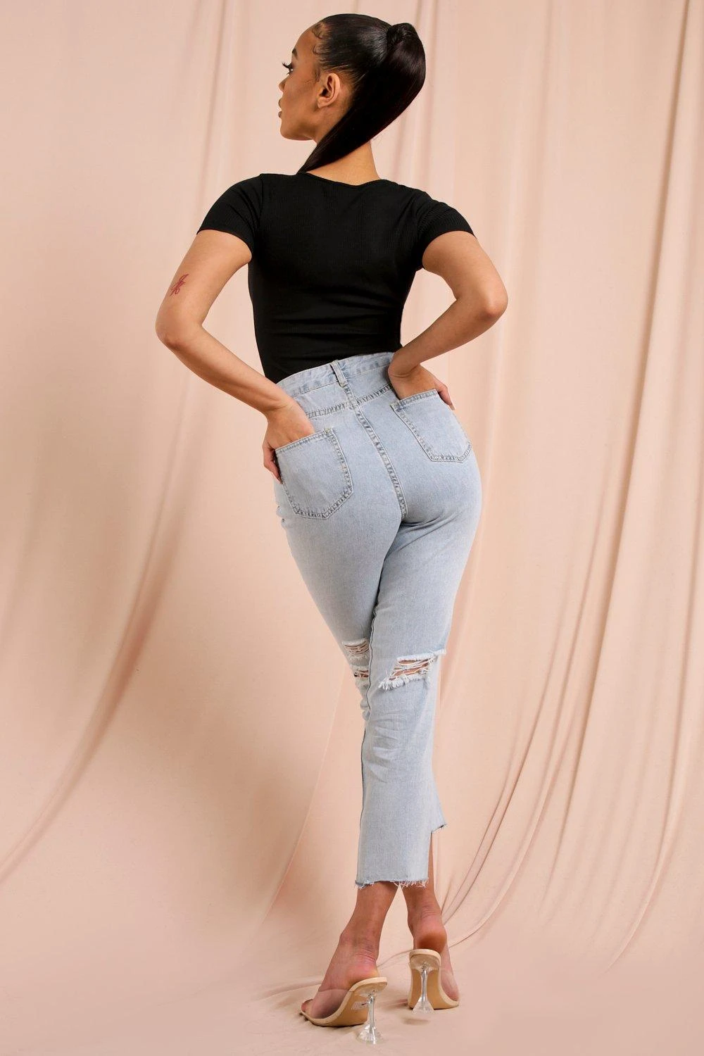 Knee Rip Distressed Straight Leg Jean 6 Knee Rip Distressed Straight Leg Jean - Image 4