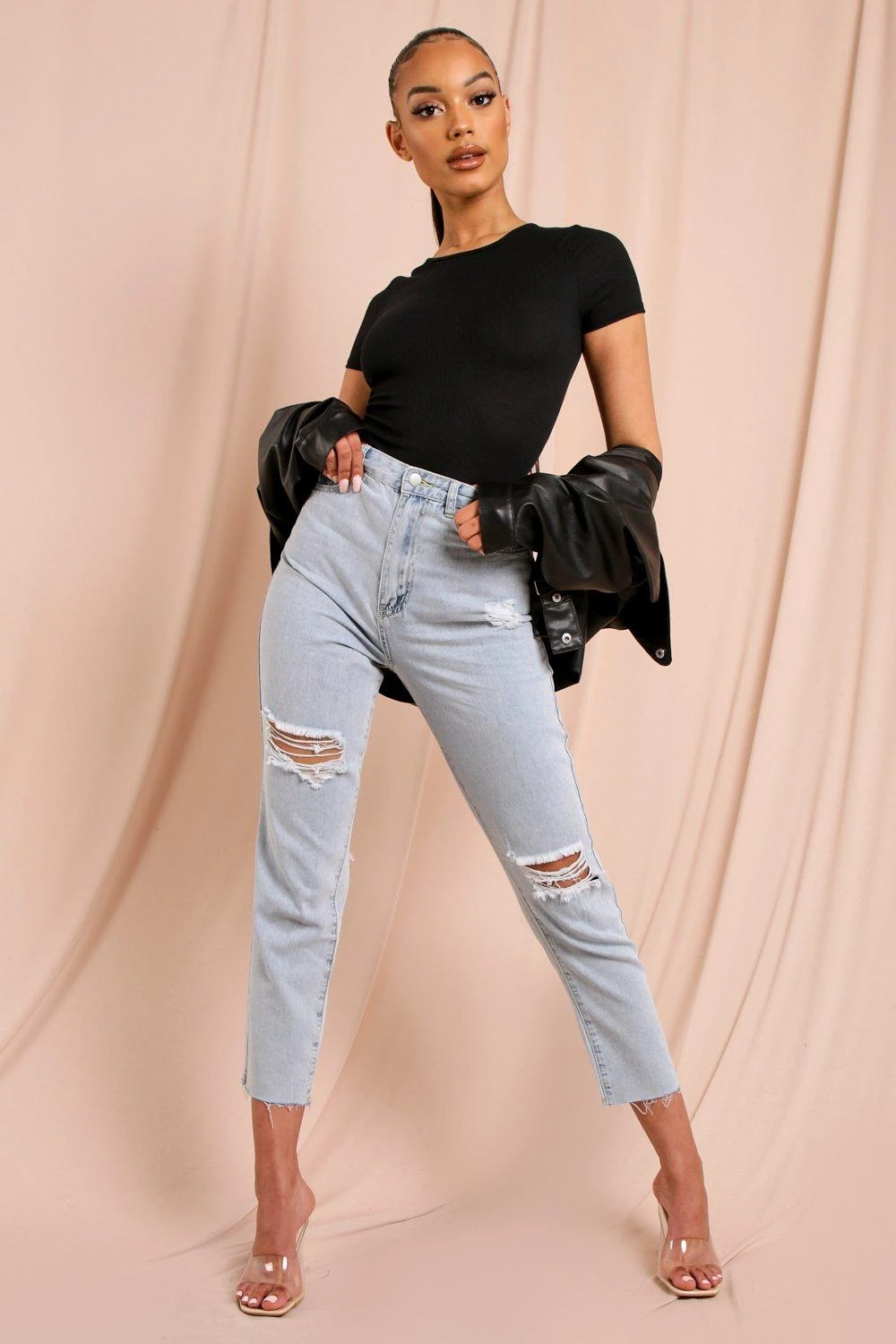 Knee Rip Distressed Straight Leg Jean 3 Knee Rip Distressed Straight Leg Jean