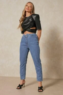 Stepped Waistband Mom Jean 13 Stepped Waistband Mom Jean -Cheap Sarto Tone Store mid blue stepped waistband mom jean 5