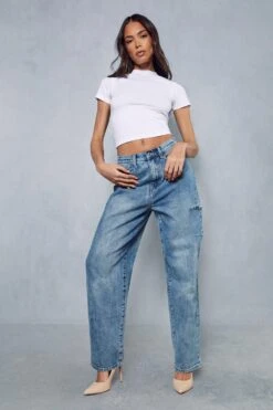 Straight Leg Rip Detail Baggy Jean -Cheap Sarto Tone Store mid blue straight leg rip detail baggy jean 3