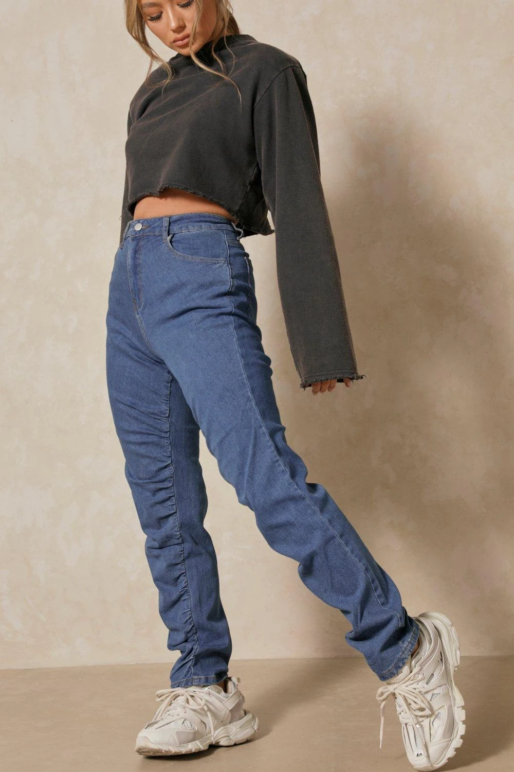 Ruched Detail Denim Straight Leg Jean 7 Ruched Detail Denim Straight Leg Jean - Image 5