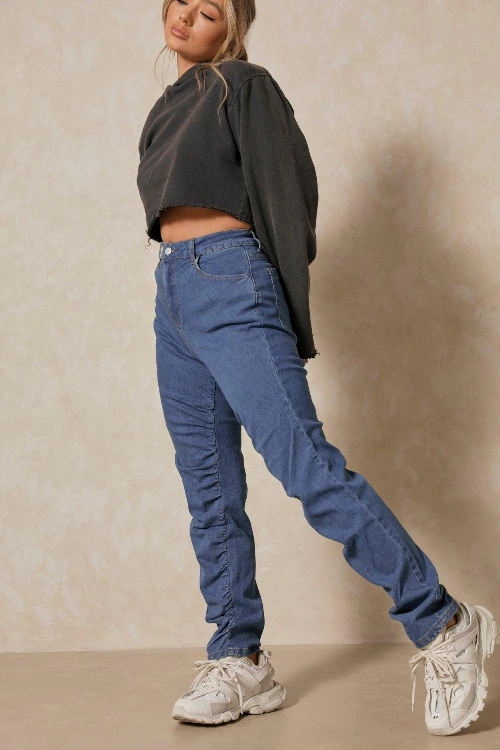 Ruched Detail Denim Straight Leg Jean 3 Ruched Detail Denim Straight Leg Jean