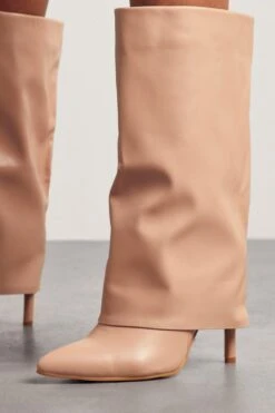 Folded Knee High Boots -Cheap Sarto Tone Store nude folded knee high boots 2