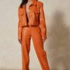 Leather Look High Waisted Trouser 2 Leather Look High Waisted Trouser -Cheap Sarto Tone Store orange leather look high waisted trouser