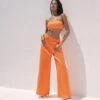 Premium Tailored Satin High Waisted Wide Leg Trousers -Cheap Sarto Tone Store orange premium tailored satin high waisted wide leg trousers