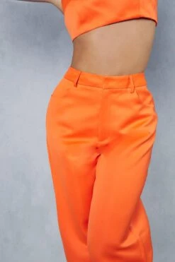 Premium Tailored Satin High Waisted Wide Leg Trousers -Cheap Sarto Tone Store orange premium tailored satin high waisted wide leg trousers 2