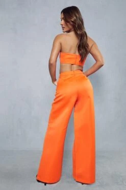 Premium Tailored Satin High Waisted Wide Leg Trousers -Cheap Sarto Tone Store orange premium tailored satin high waisted wide leg trousers 3