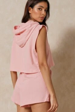 Padded Hooded T Shirt & Short Set -Cheap Sarto Tone Store peach padded hooded t shirt short set 2