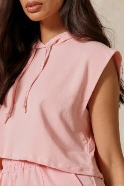 Padded Hooded T Shirt & Short Set -Cheap Sarto Tone Store peach padded hooded t shirt short set 5