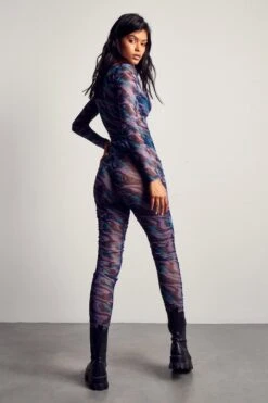 Recycled Mesh Abstract Print Jumpsuit -Cheap Sarto Tone Store purple recycled mesh abstract print jumpsuit 2