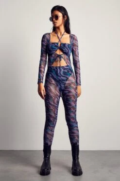 Recycled Mesh Abstract Print Jumpsuit