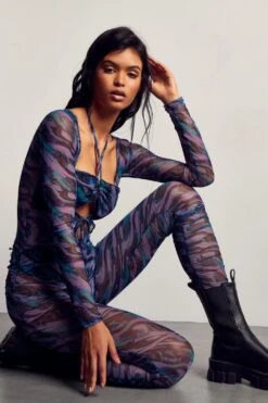 Recycled Mesh Abstract Print Jumpsuit -Cheap Sarto Tone Store purple recycled mesh abstract print jumpsuit 3