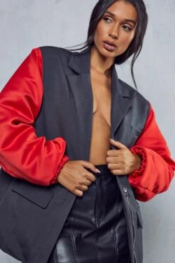 Ruched Sleeve Oversized Jacket -Cheap Sarto Tone Store red ruched sleeve oversized jacket 2