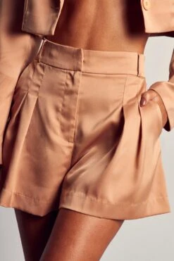 Textured Satin Floaty Shorts -Cheap Sarto Tone Store sand textured satin floaty shorts 2