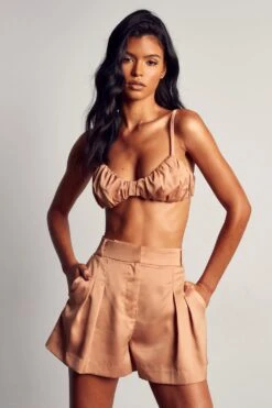 Textured Satin Floaty Shorts -Cheap Sarto Tone Store sand textured satin floaty shorts 5