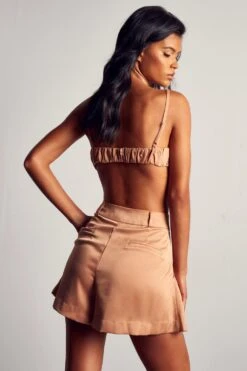 Textured Satin Ruched Bralet -Cheap Sarto Tone Store sand textured satin ruched bralet 2