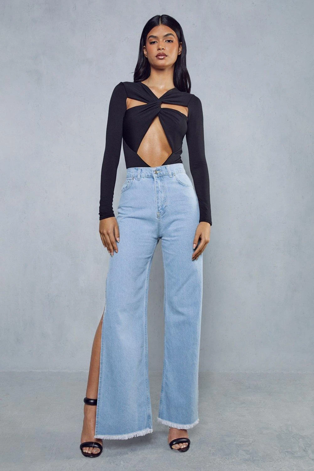 Side Split Straight Leg Light Wash Jean 3 Side Split Straight Leg Light Wash Jean