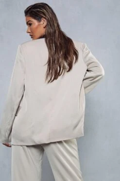 Contrast Lapel Oversized Satin Blazer -Cheap Sarto Tone Store stone contrast lapel oversized satin blazer 1 2