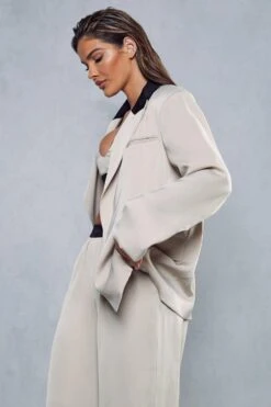 Contrast Lapel Oversized Satin Blazer -Cheap Sarto Tone Store stone contrast lapel oversized satin blazer 1 4