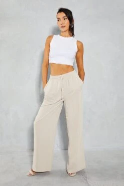 Drawstring Waist Pocket Detail Wide Leg Trouser