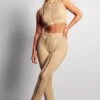 Knitted Ladder Crop Top And Trouser Set -Cheap Sarto Tone Store stone knitted ladder crop top and trouser set