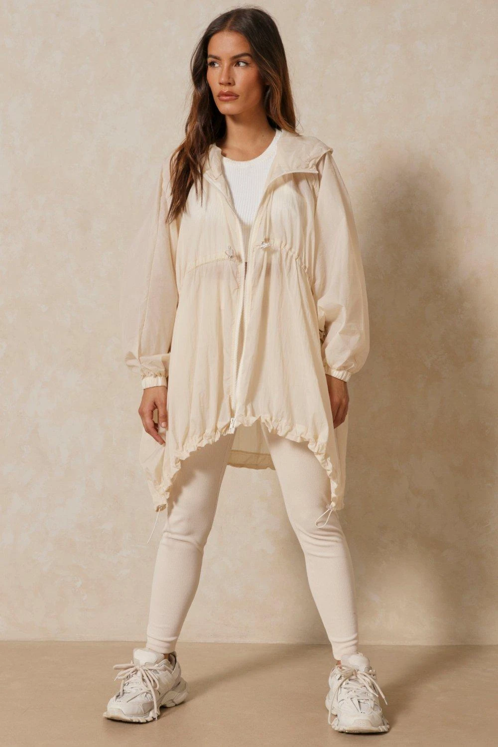 Longline Drawstring Detail Windbreaker 3 Longline Drawstring Detail Windbreaker