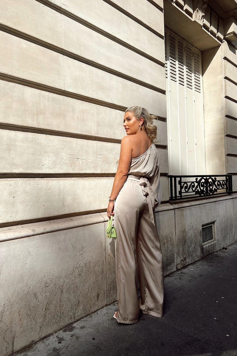 One Shoulder Satin Belted Jumpsuit 4 One Shoulder Satin Belted Jumpsuit - Image 2