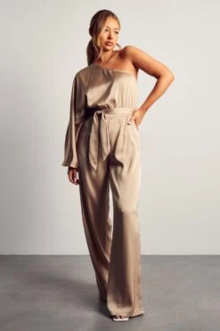 One Shoulder Satin Belted Jumpsuit 10 One Shoulder Satin Belted Jumpsuit -Cheap Sarto Tone Store stone one shoulder satin belted jumpsuit 2