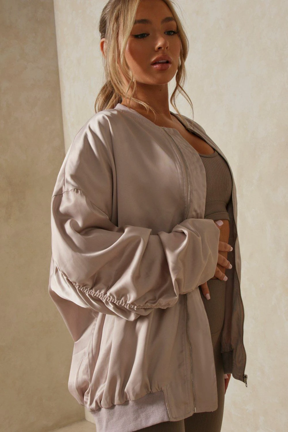 Oversized Shoulder Pad Detail Satin Bomber 4 Oversized Shoulder Pad Detail Satin Bomber - Image 2