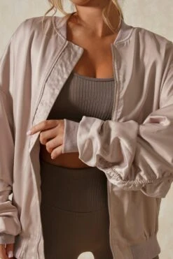 Oversized Shoulder Pad Detail Satin Bomber 10 Oversized Shoulder Pad Detail Satin Bomber -Cheap Sarto Tone Store stone oversized shoulder pad detail satin bomber 3