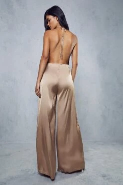Satin Plunge Halterneck Jumpsuit -Cheap Sarto Tone Store stone satin plunge halterneck jumpsuit 2