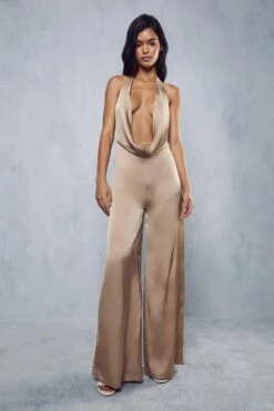Satin Plunge Halterneck Jumpsuit