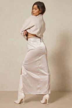 Satin Split Leg Tie Maxi Skirt -Cheap Sarto Tone Store stone satin split leg tie maxi skirt 2