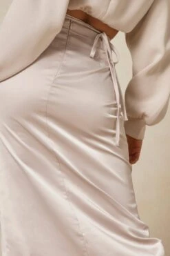 Satin Split Leg Tie Maxi Skirt -Cheap Sarto Tone Store stone satin split leg tie maxi skirt 4