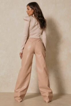 Wide Leg Leather Look Trousers 10 Wide Leg Leather Look Trousers -Cheap Sarto Tone Store stone wide leg leather look trousers 2