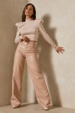 Wide Leg Leather Look Trousers 12 Wide Leg Leather Look Trousers -Cheap Sarto Tone Store stone wide leg leather look trousers 4