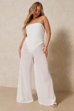 Crinkle Strapless Jumpsuit -Cheap Sarto Tone Store white crinkle strapless jumpsuit 3