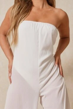 Crinkle Strapless Jumpsuit -Cheap Sarto Tone Store white crinkle strapless jumpsuit 5