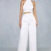 Premium Satin Pleated Waist Wide Leg Trouser 2 Premium Satin Pleated Waist Wide Leg Trouser -Cheap Sarto Tone Store white premium satin pleated waist wide leg trouser