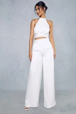 Premium Satin Pleated Waist Wide Leg Trouser