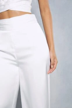 Premium Satin Pleated Waist Wide Leg Trouser -Cheap Sarto Tone Store white premium satin pleated waist wide leg trouser 4